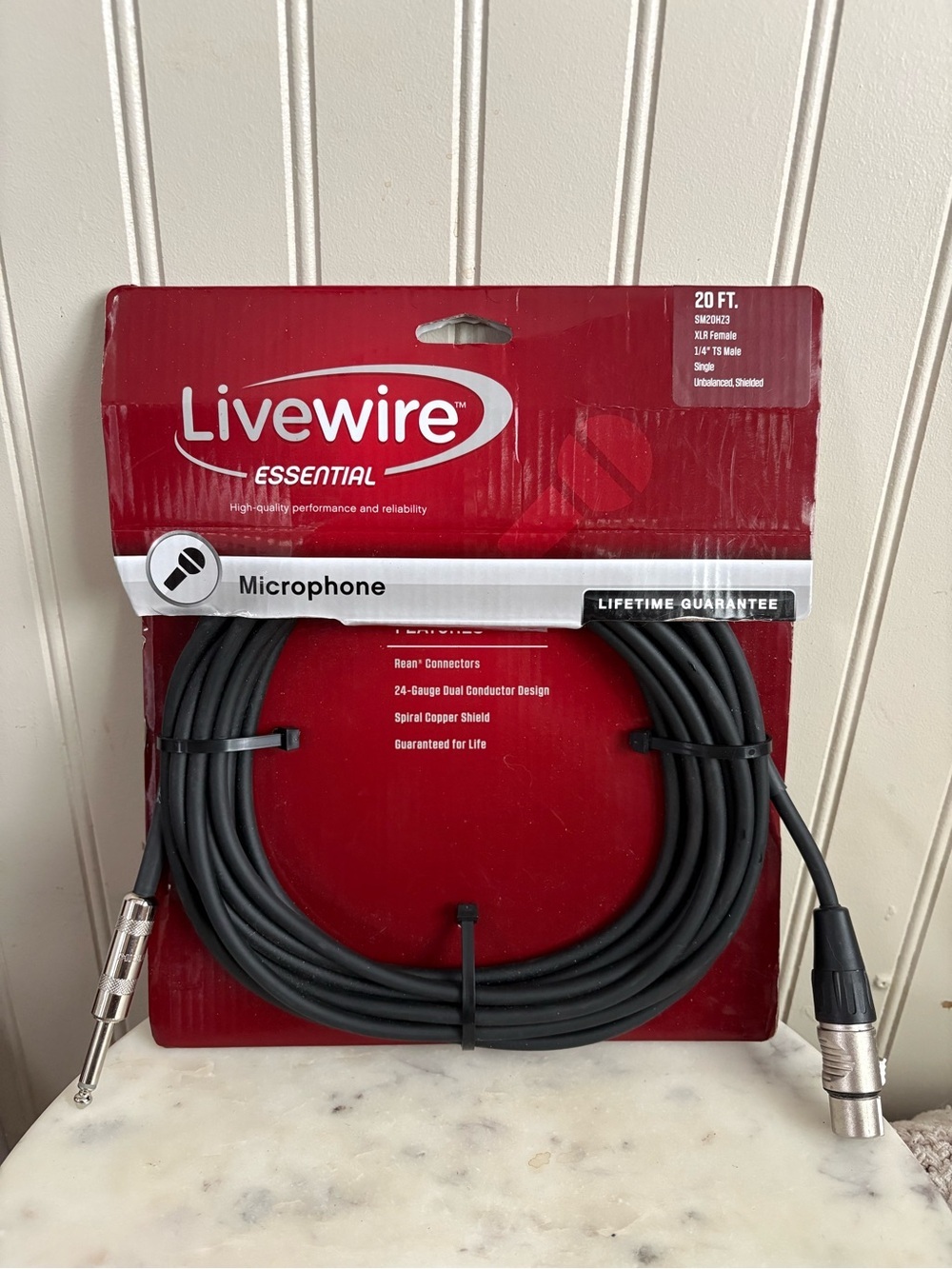 NEW Livewire 20’ Microphone Cord/Cable XLR Female/1/4” TS Male Music Performance